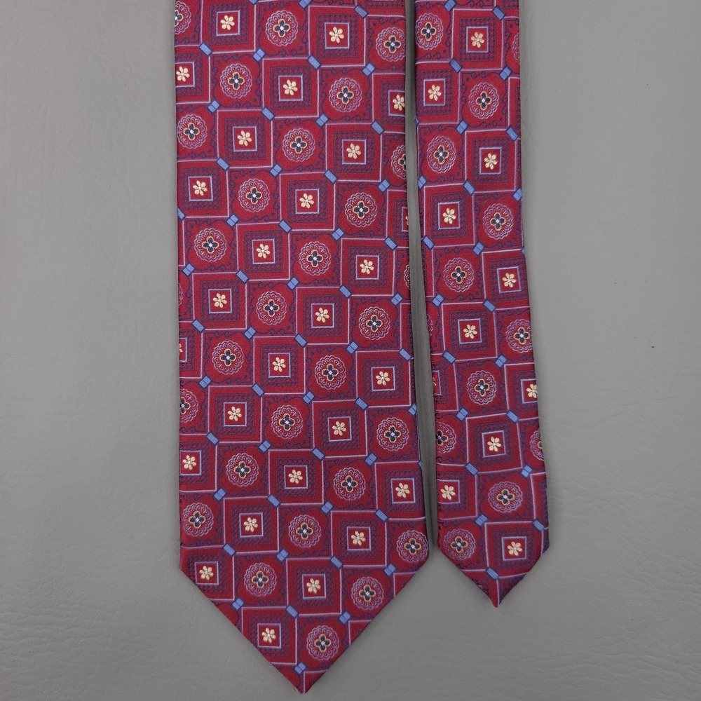 Ermenegildo Zegna Tie Mens One Size Red Silk Geometric Jacquard Italy Necktie